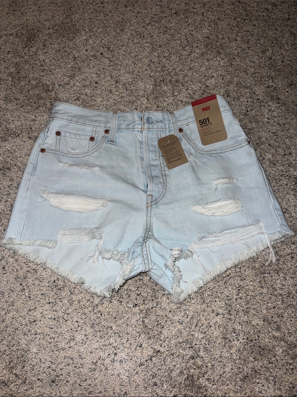 Levi's 501 Light Blue Distressed Denim Jean Shorts